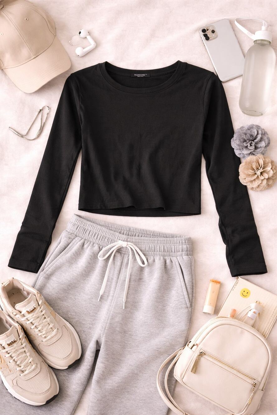 Aritzia's Babaton Women's Crew Neck Crop Long Sleeve Pullover Top Black Size XS